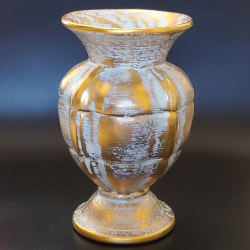 1950's Stangl 22kt Antique Gold Matte Light Turquoise 7 3/4" Pottery #1906